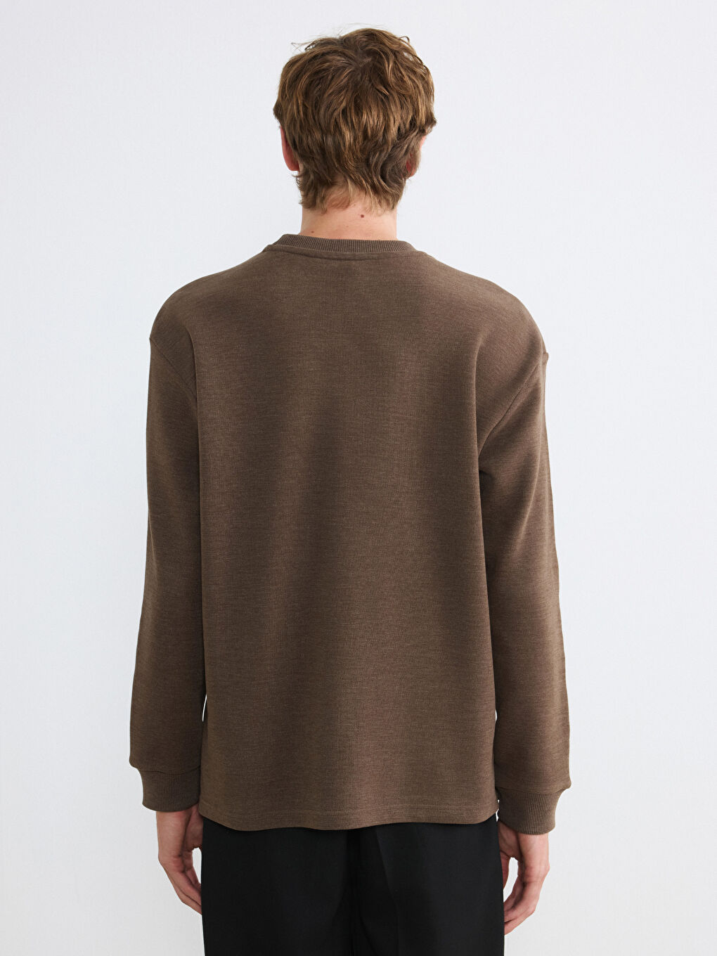 Kahverengi Bisiklet Yaka Erkek Sweatshirt-3