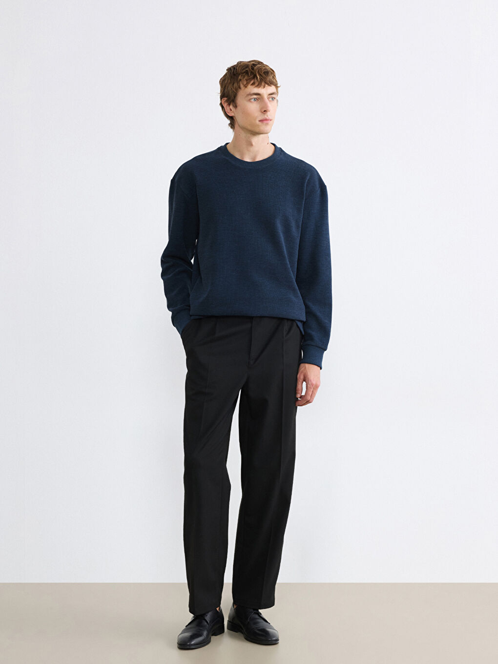 Lacivert Bisiklet Yaka Erkek Sweatshirt-1