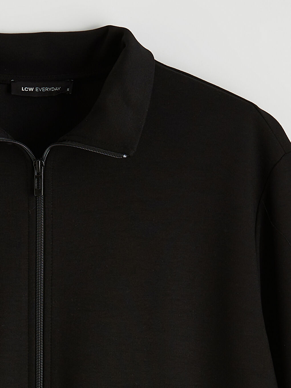 Siyah Dik Yaka Büzgülü Kadın Fermuarlı Sweatshirt	-3