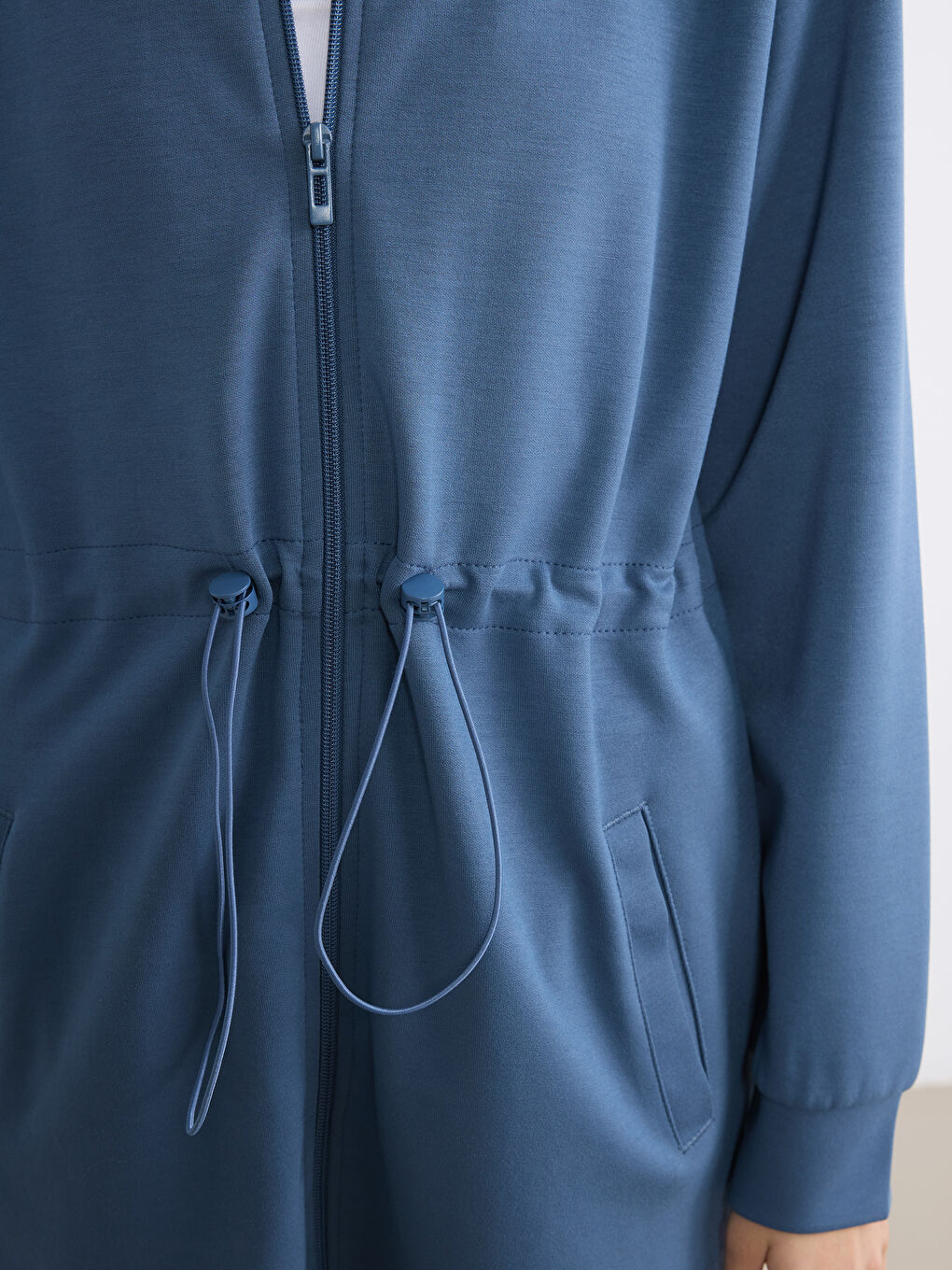İndigo Dik Yaka Büzgülü Kadın Fermuarlı Sweatshirt	-2