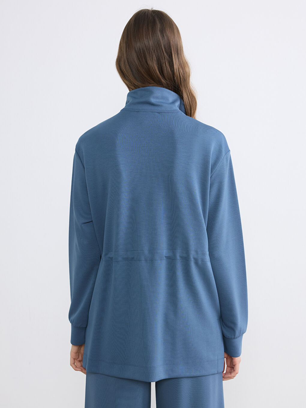 İndigo Dik Yaka Büzgülü Kadın Fermuarlı Sweatshirt	-3