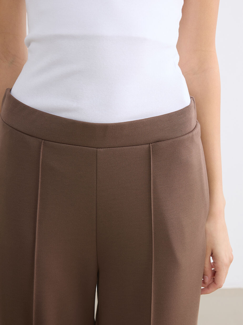 Kahverengi Beli Lastikli Soft Touch Kadın Eşofman Altı-2