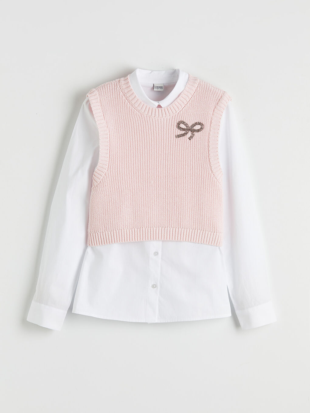 Beyaz Kız Çocuk Triko Süveter ve Gömlek