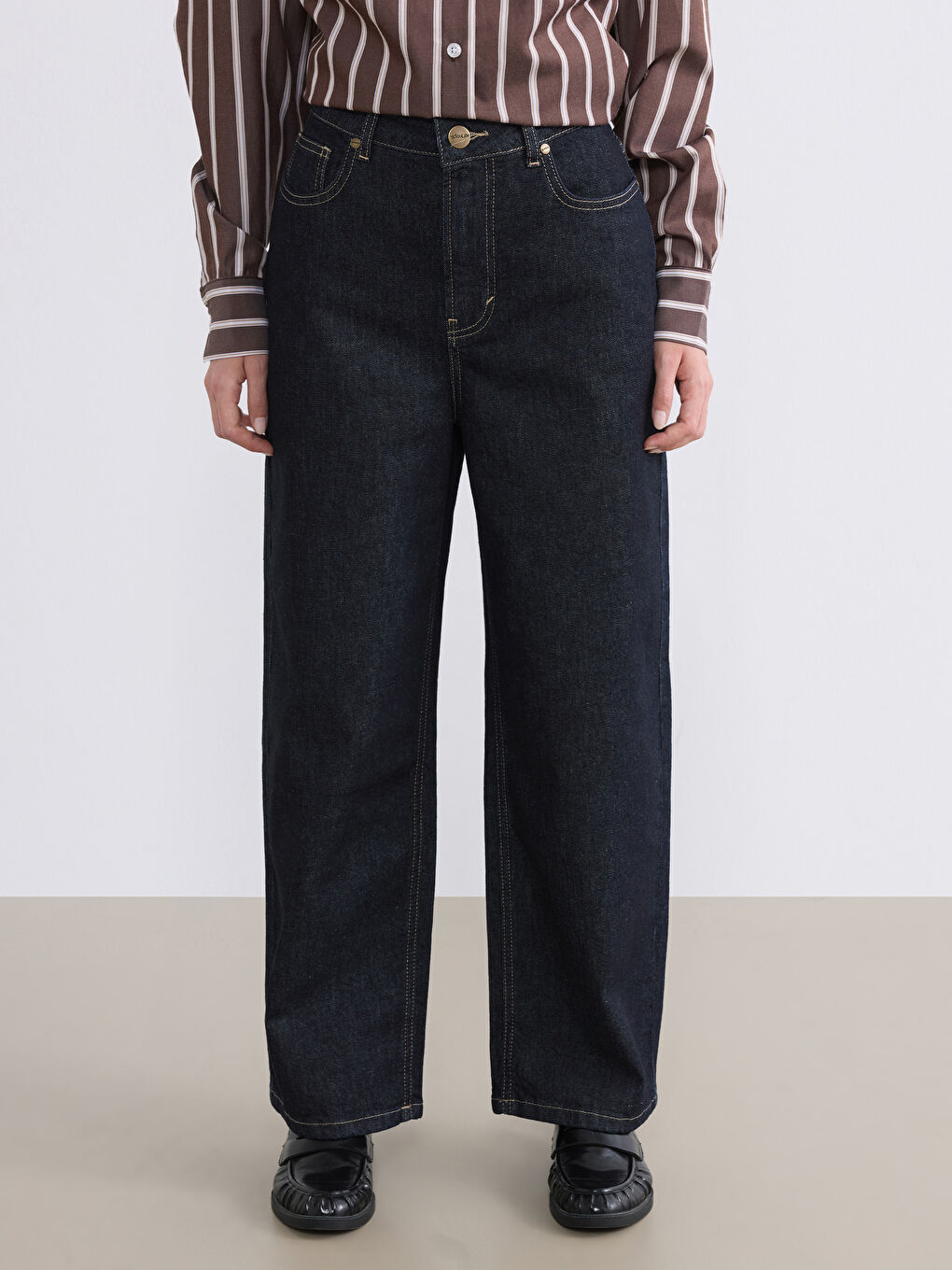 Lacivert Petite Baggy Fit Kadın Jean Pantolon-2