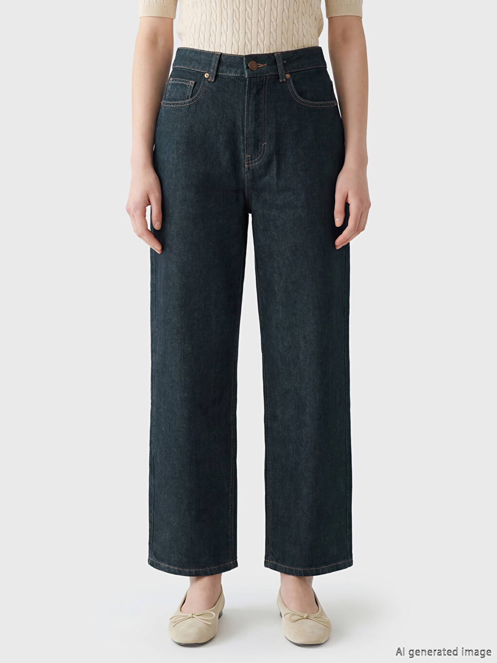 Lacivert Petite Baggy Fit Kadın Jean Pantolon-1
