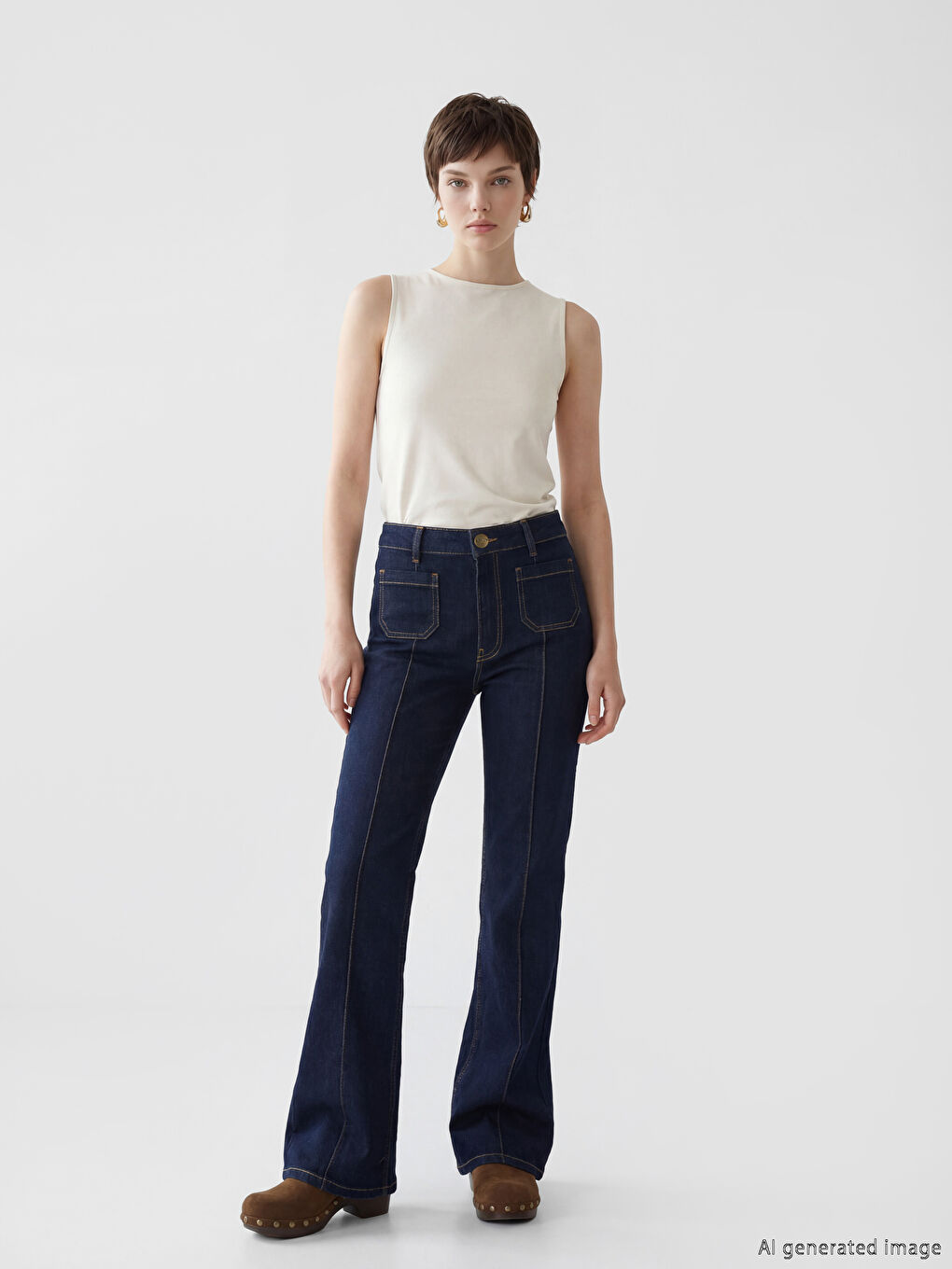 Lacivert Petite Flare Kadın Jean Pantolon