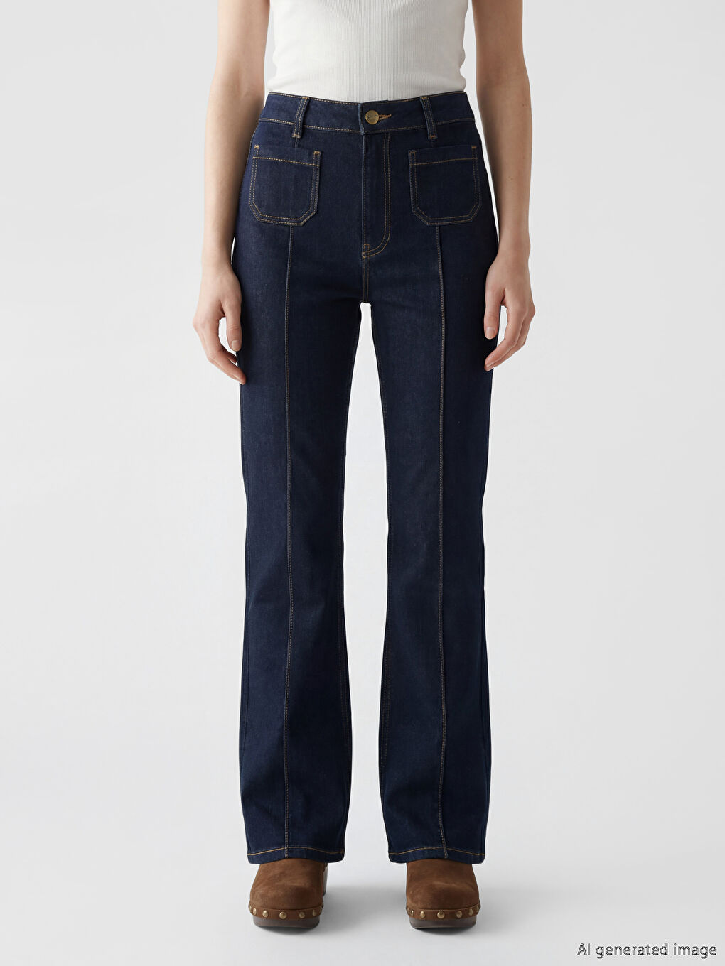 Lacivert Petite Flare Kadın Jean Pantolon-1