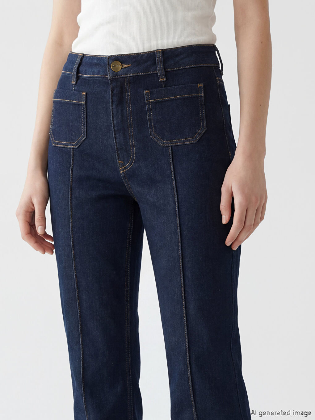 Lacivert Petite Flare Kadın Jean Pantolon-2