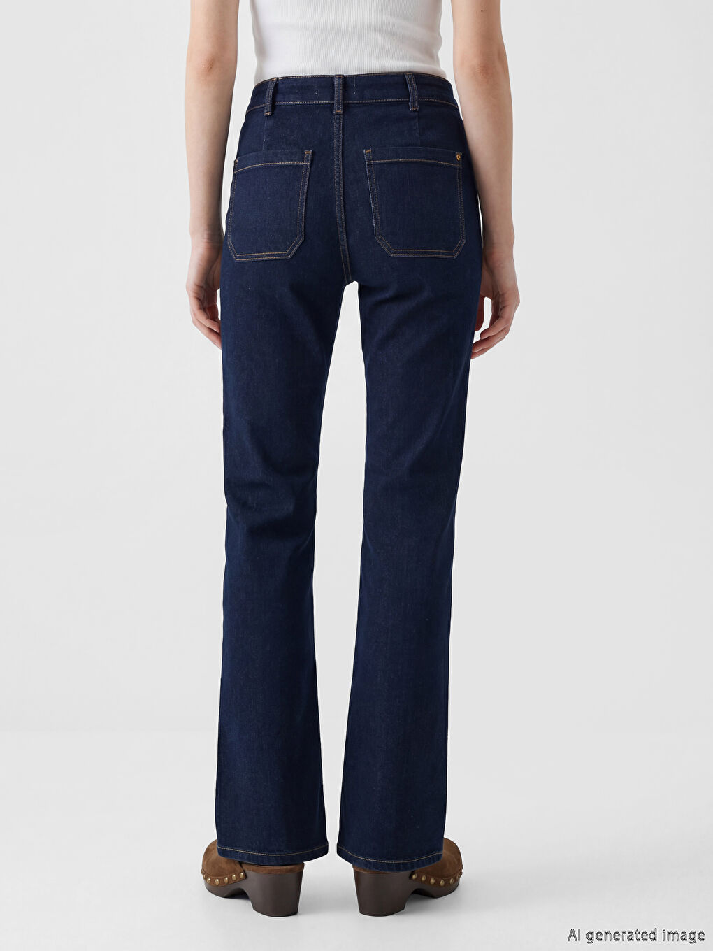 Lacivert Petite Flare Kadın Jean Pantolon-3