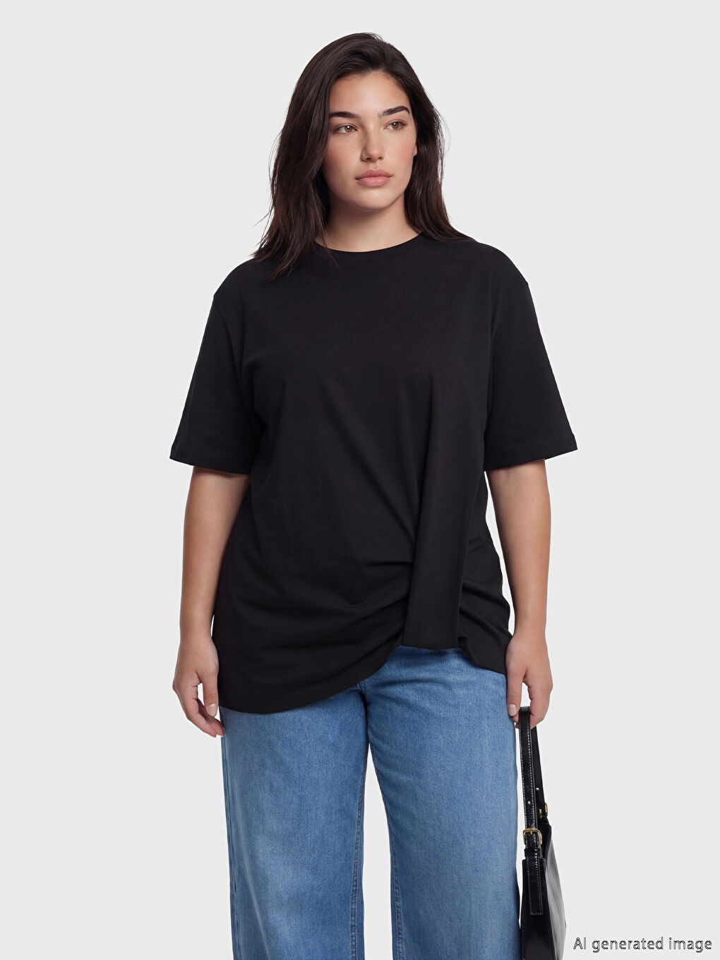 Siyah Petite Bisiklet Yaka Büzgü Detaylı Bluz-1