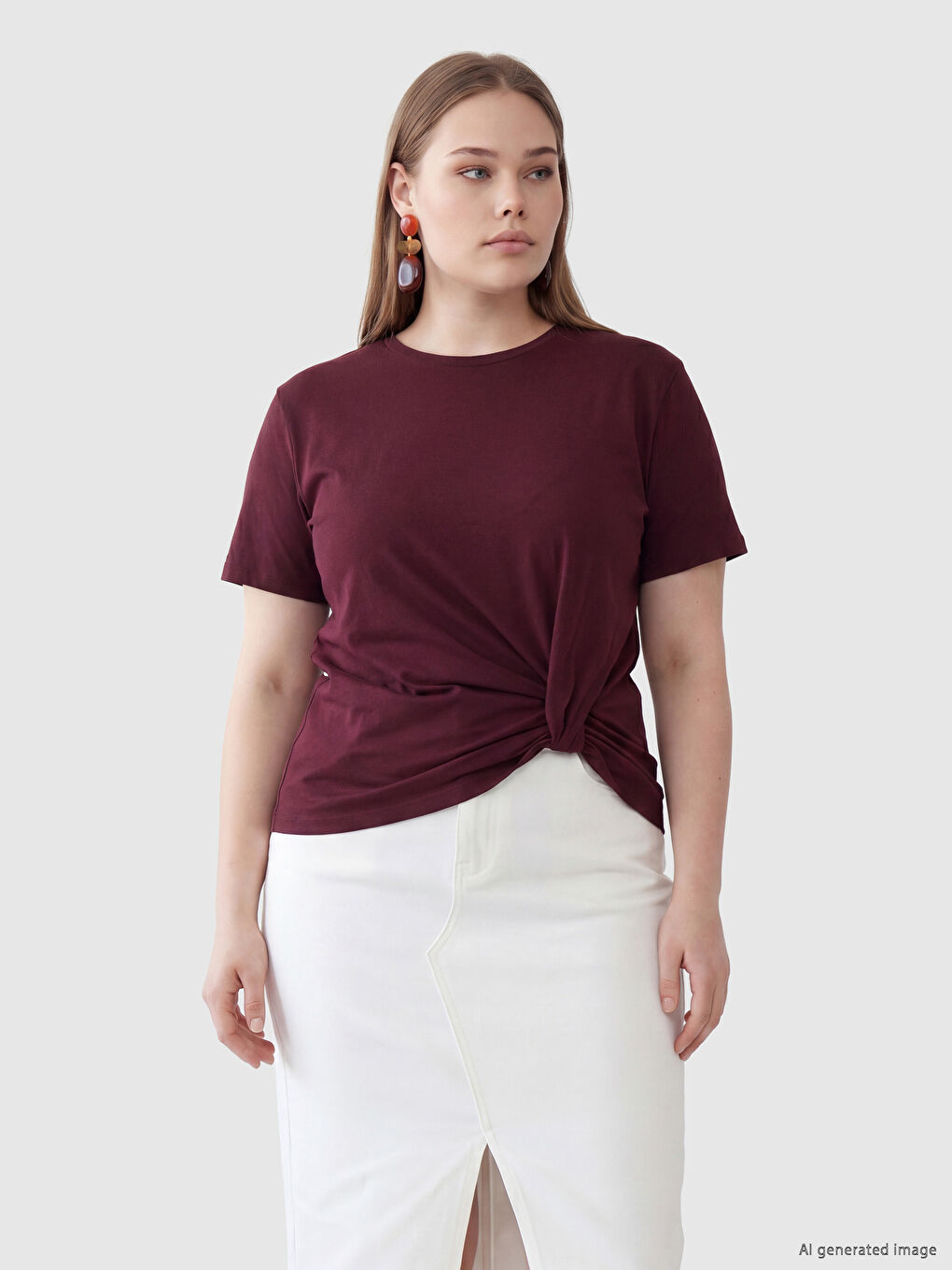 Petite Crew Neck Ruched Blouse-1