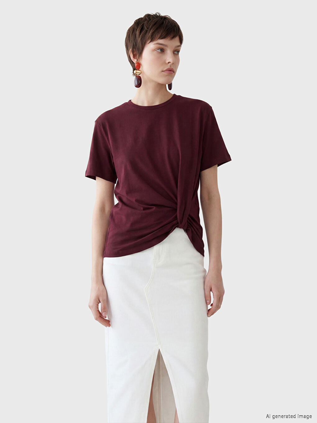 Bordo Petite Bisiklet Yaka Büzgülü Bluz
