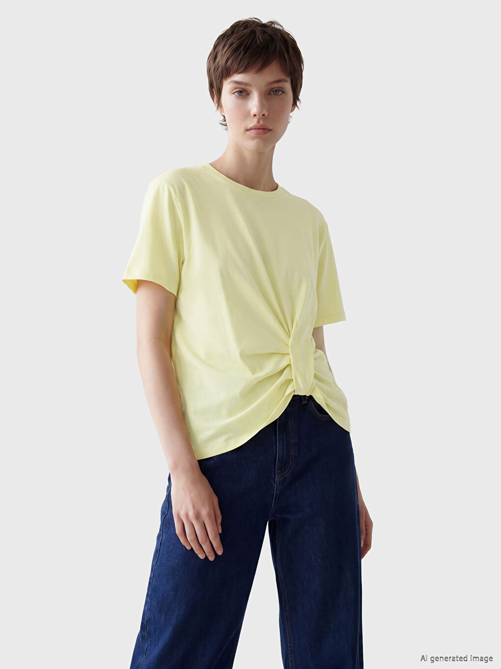 Sarı Petite Bisiklet Yaka Büzgülü Bluz