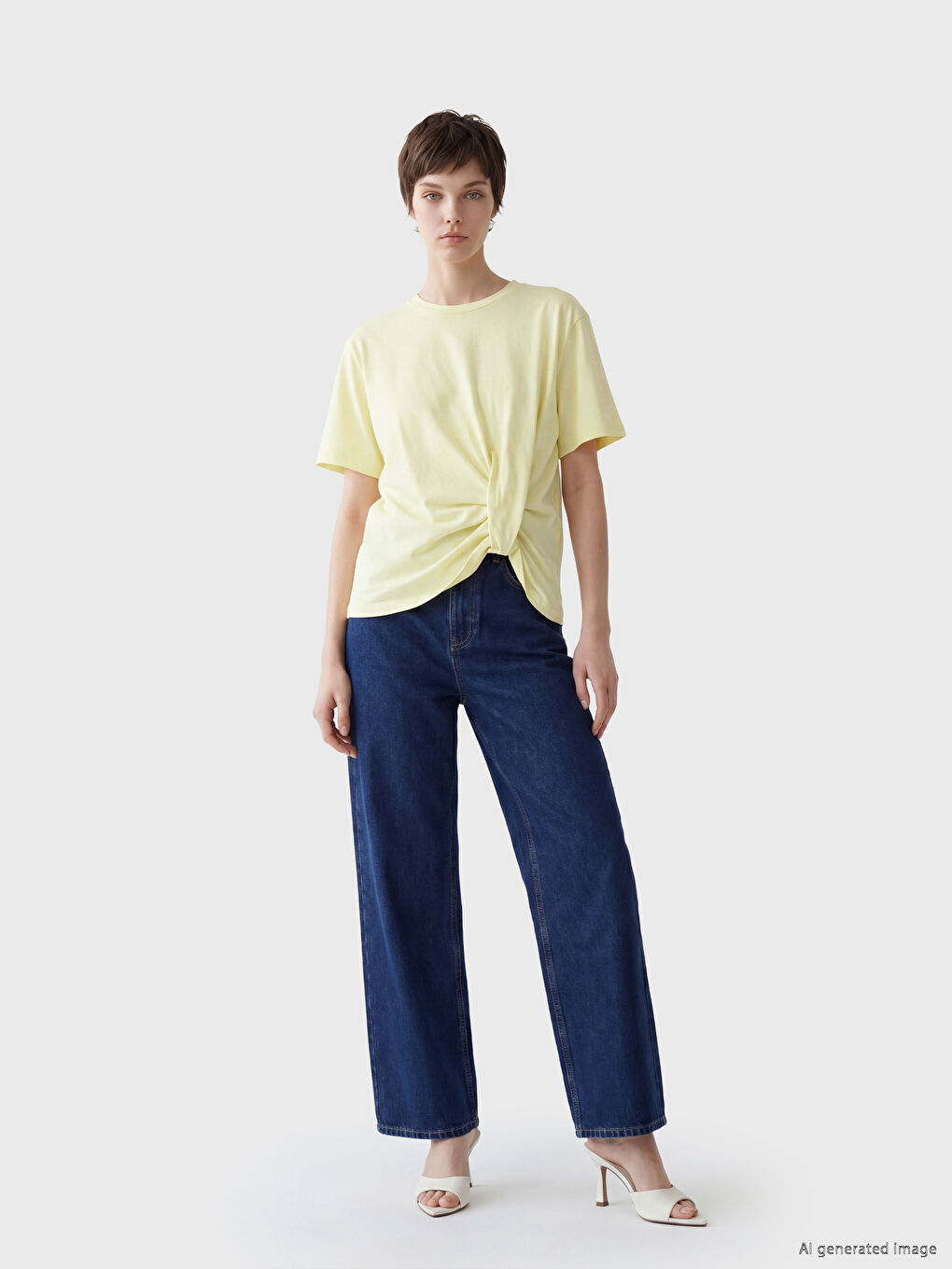 Sarı Petite Bisiklet Yaka Büzgülü Bluz-1