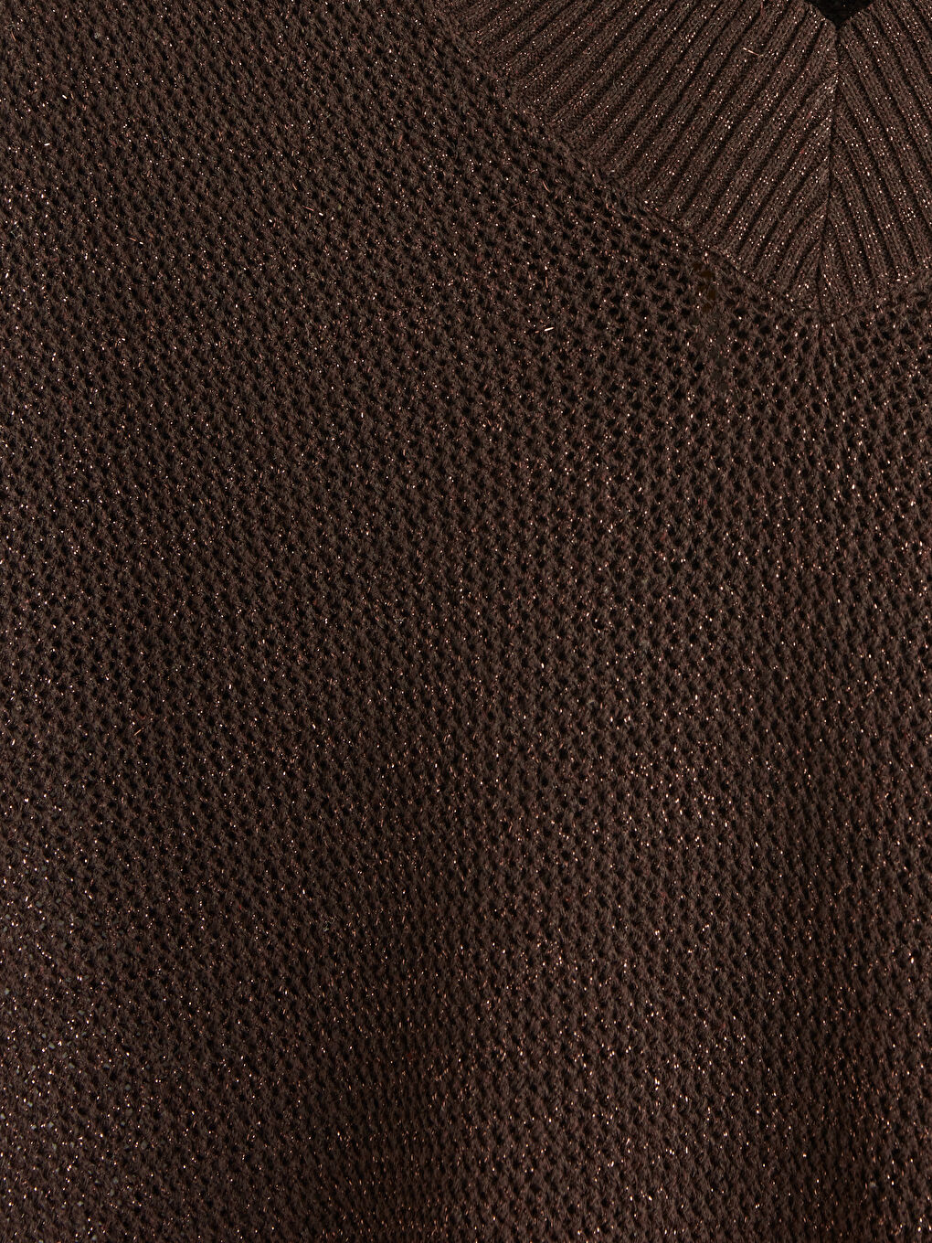 Kahverengi V Yaka Kadın Triko Kazak	-2