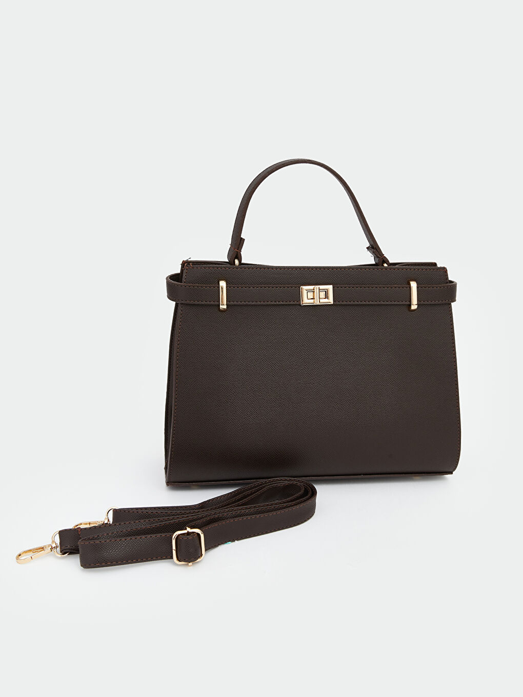 Kahverengi Kilit Detaylı Kadın Omuz Çantası-1