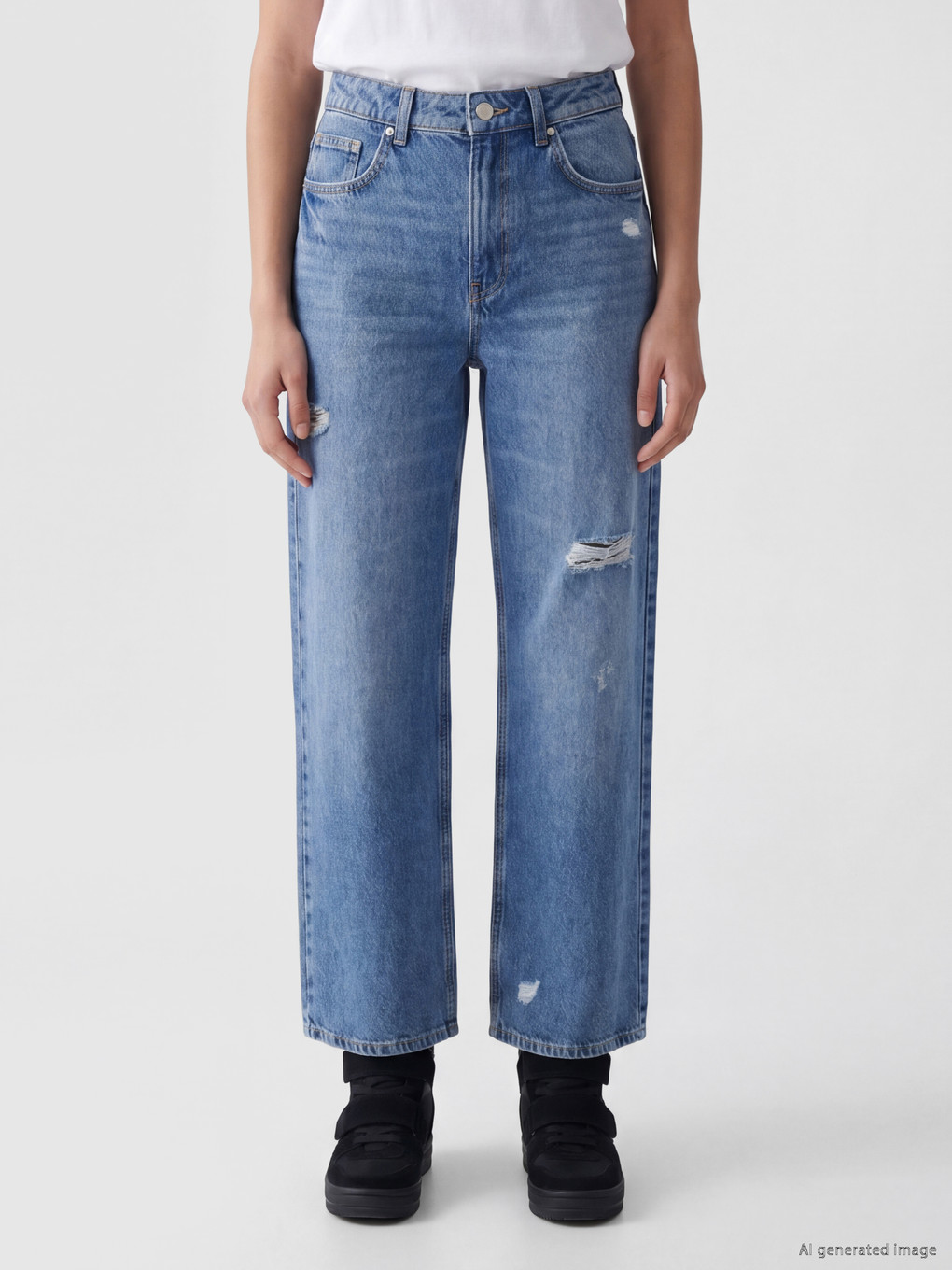 Ripped Detailed Wideleg Women's Jeans-1