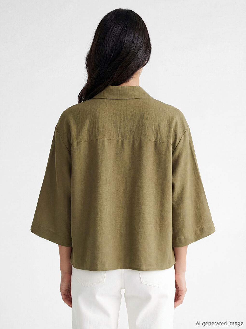 Haki Oversize Kadın Gömlek-2