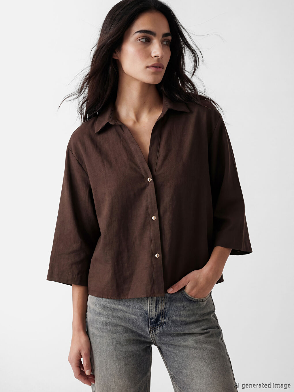 Kahverengi Oversize Kadın Gömlek