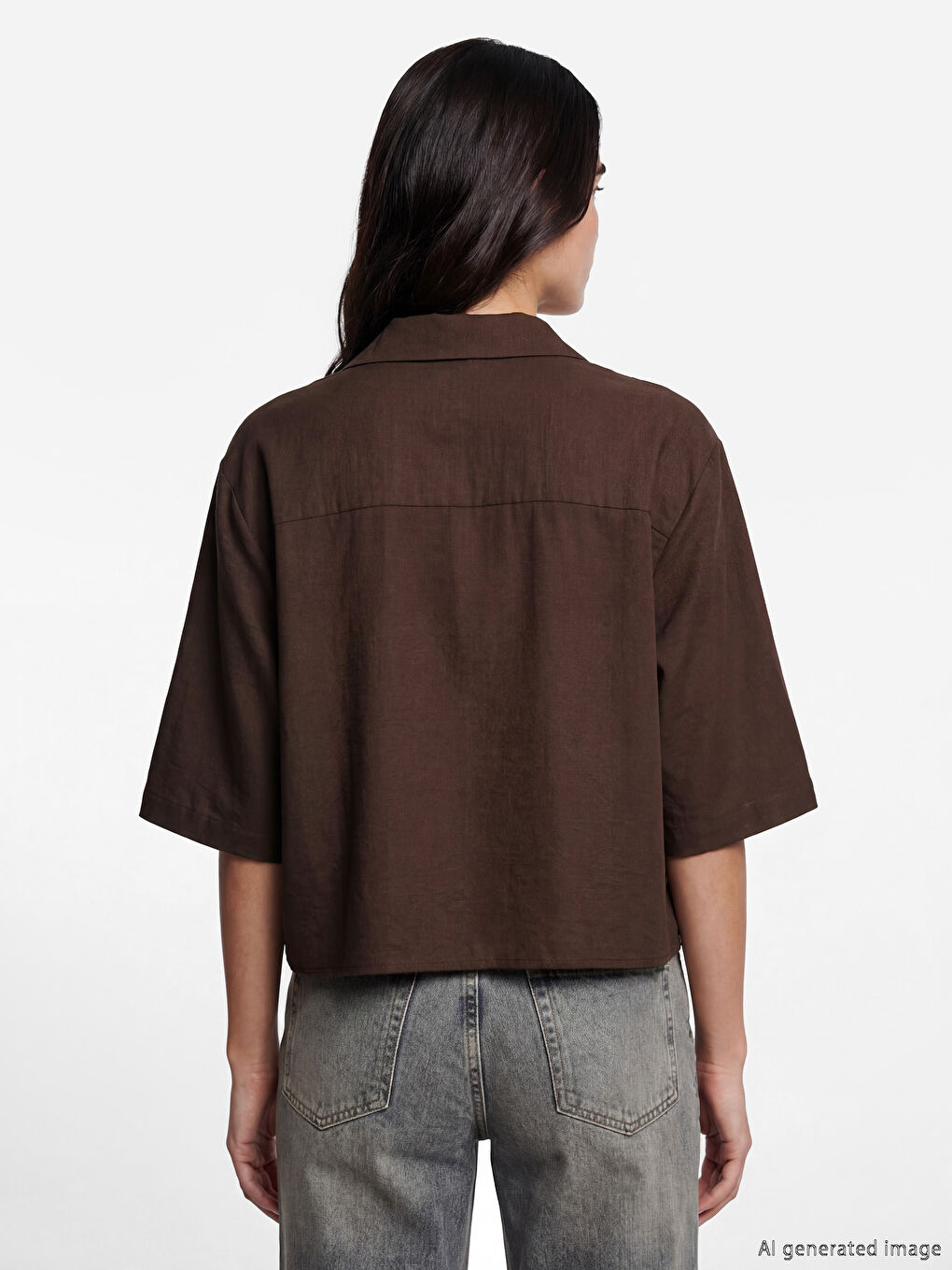 Kahverengi Oversize Kadın Gömlek-1