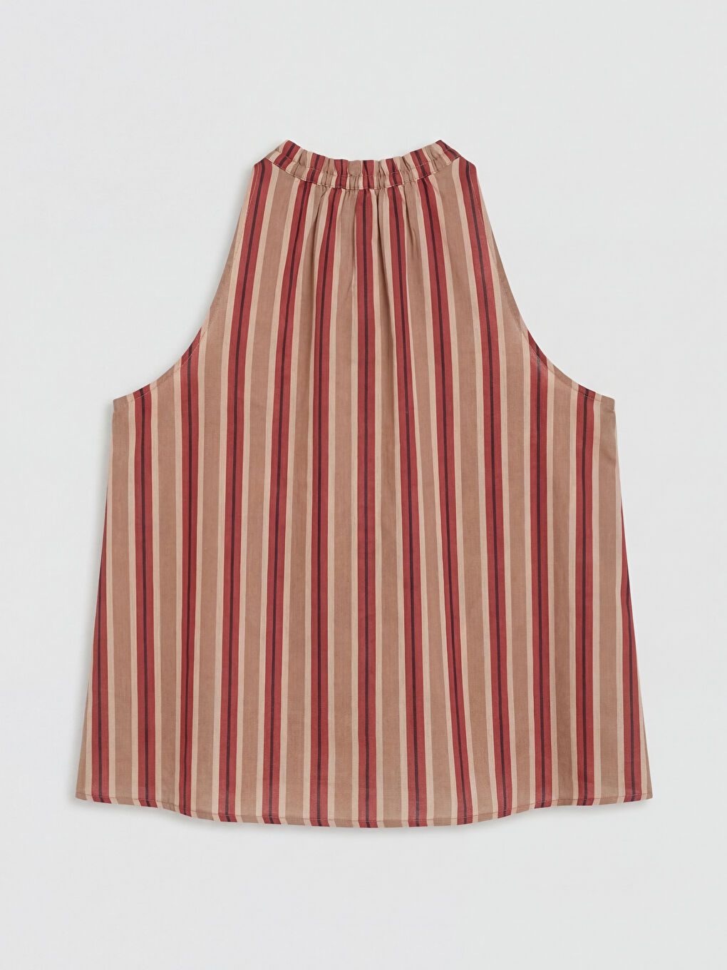 Bej Bağlama Yaka Çizgili Bluz-1