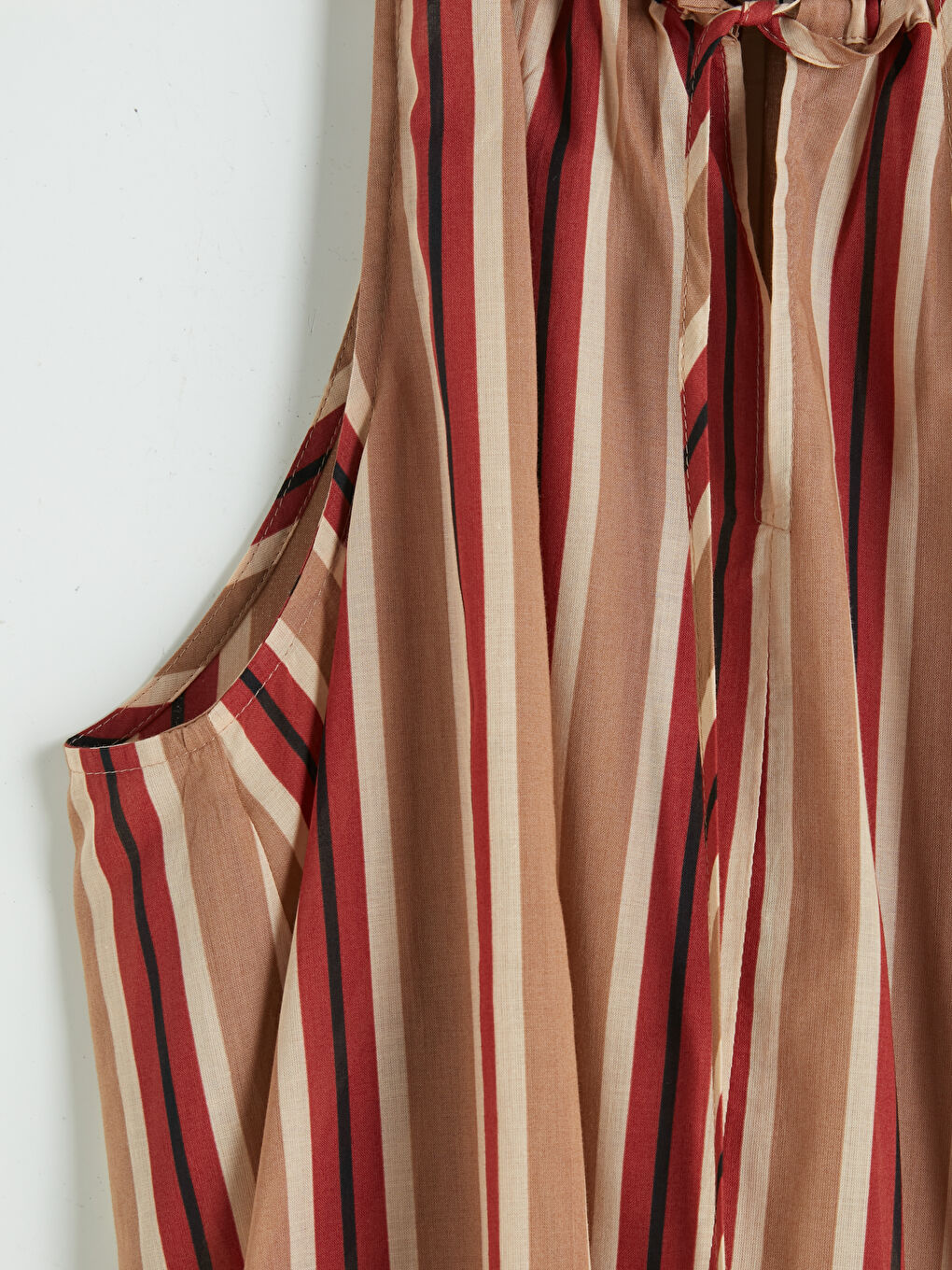 Bej Bağlama Yaka Çizgili Bluz-2