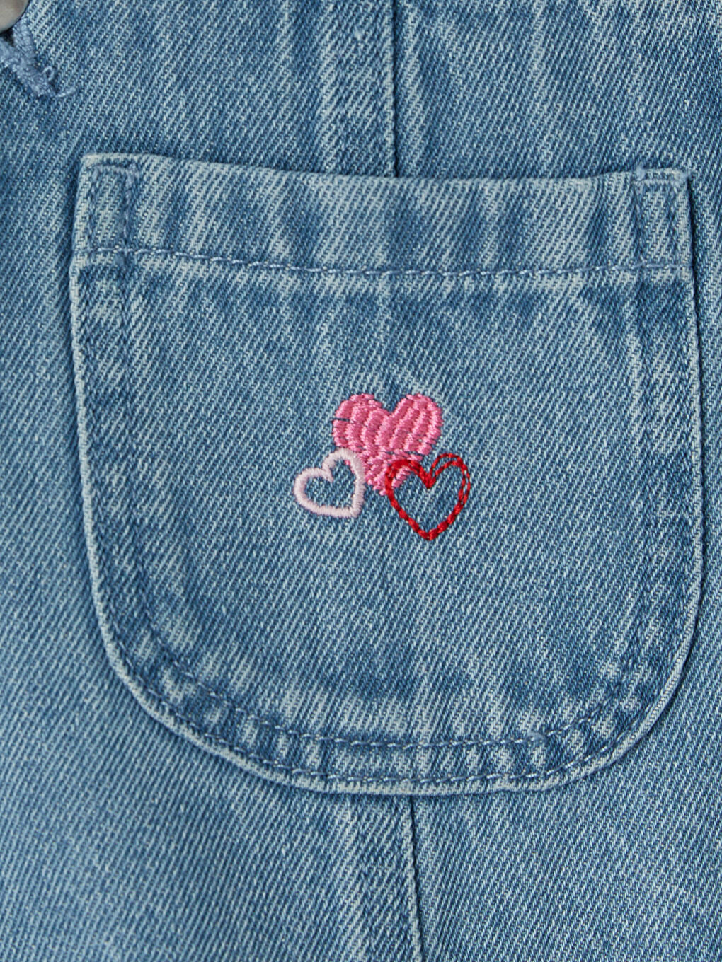Square Neck Embroidered Girls' Jean Dungarees-2