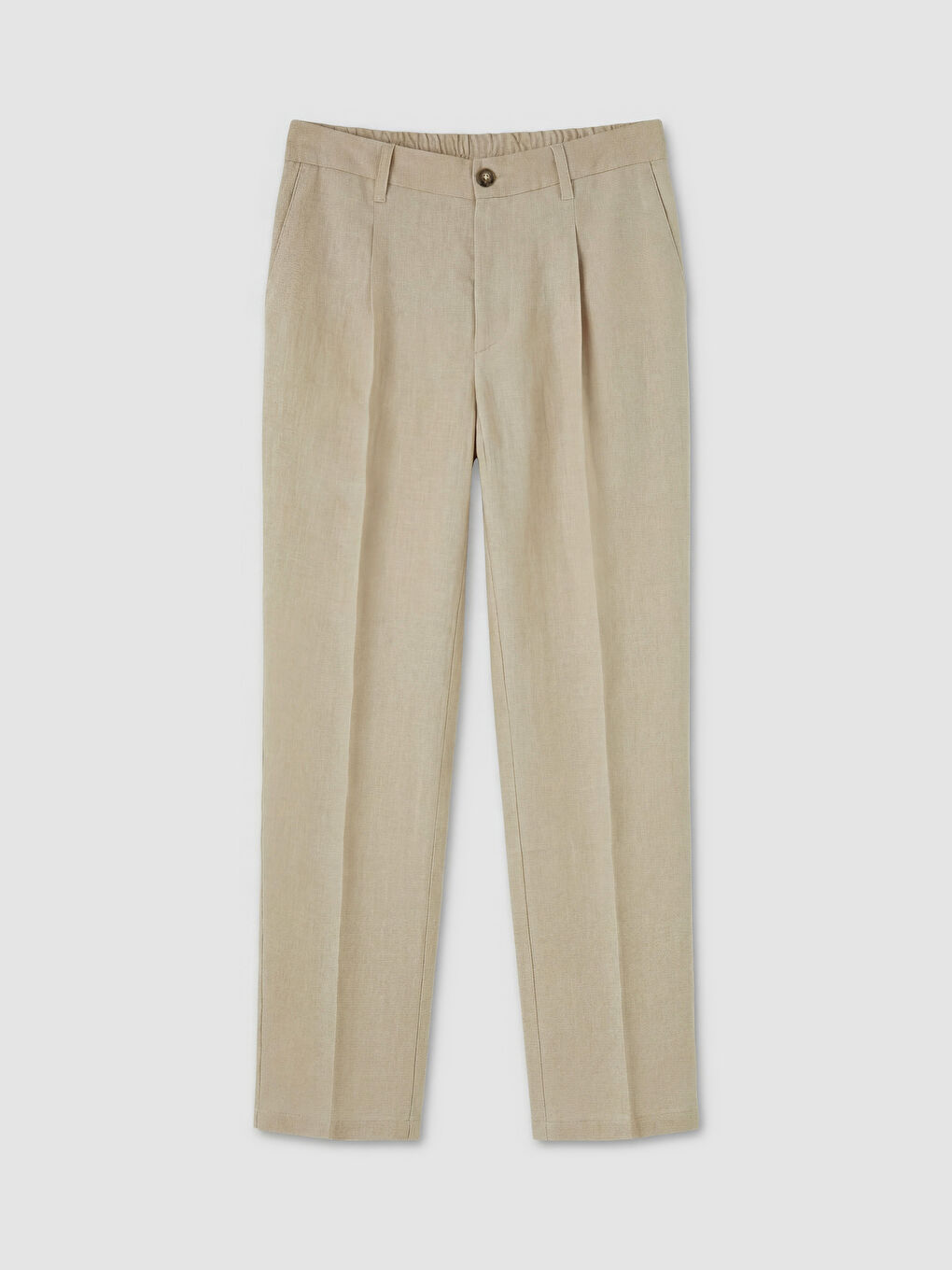 Bej Standart Kalıp Keten Erkek Pileli Pantolon