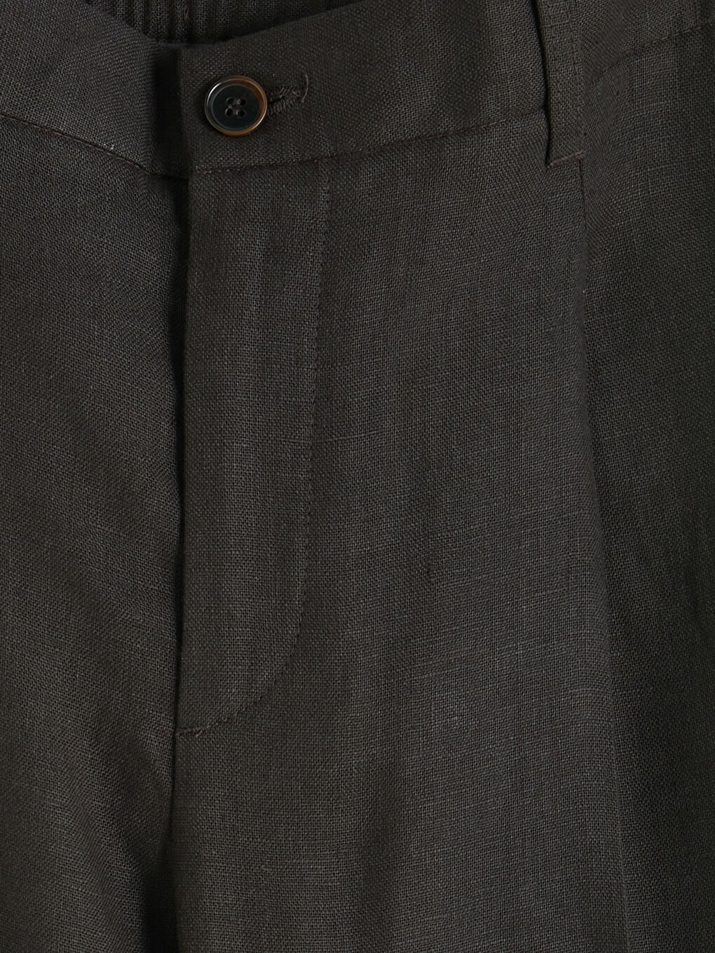 Kahverengi Standart Kalıp Keten Erkek Pileli Pantolon-2