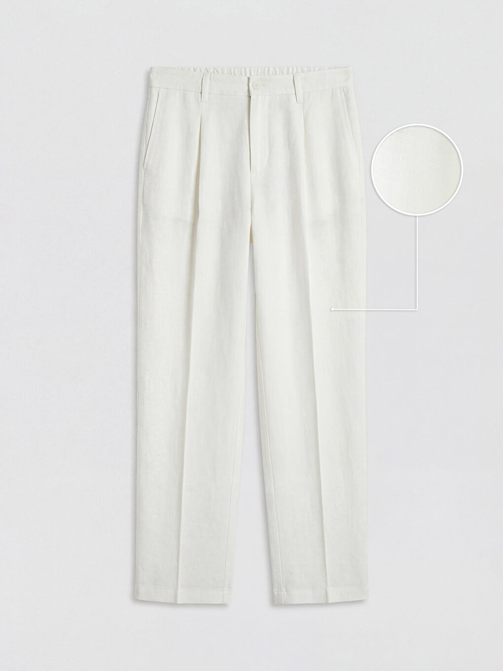 Ekru Standart Kalıp Keten Erkek Pileli Pantolon