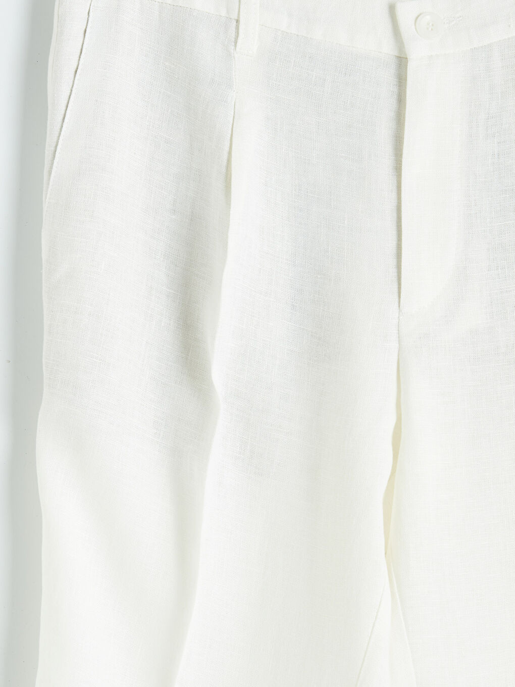 Ekru Standart Kalıp Keten Erkek Pileli Pantolon-2