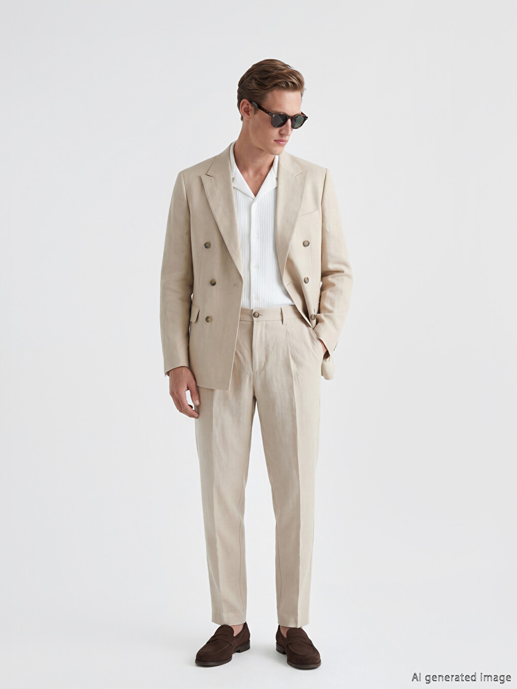 Standard Fit Linen Men's Pleated Trousers