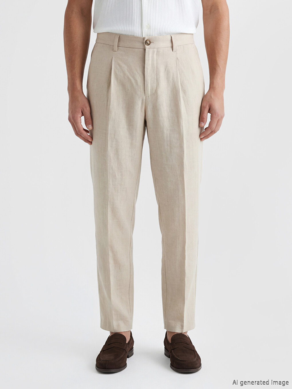 Standard Fit Linen Men's Pleated Trousers-1