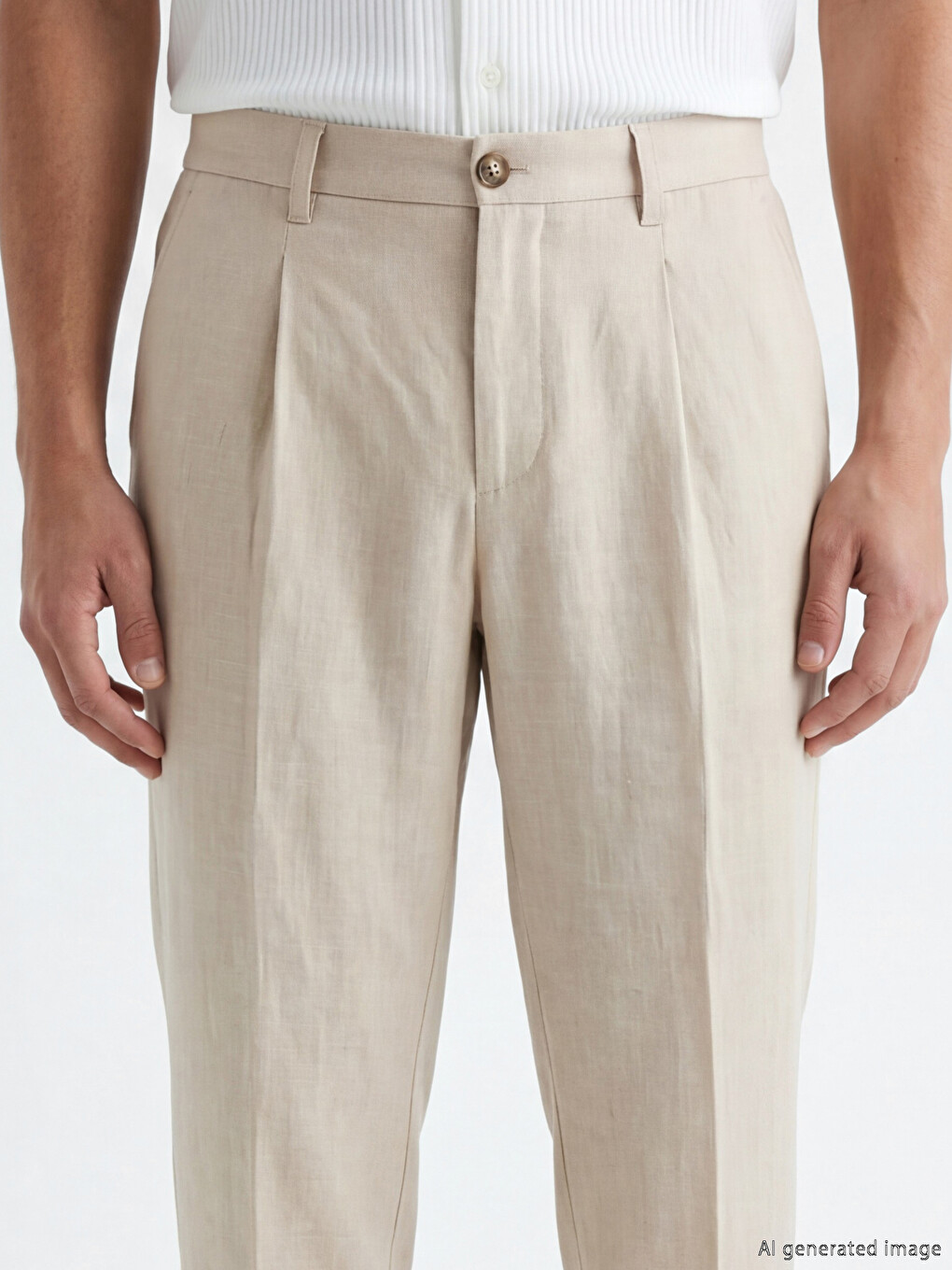 Standard Fit Linen Men's Pleated Trousers-2