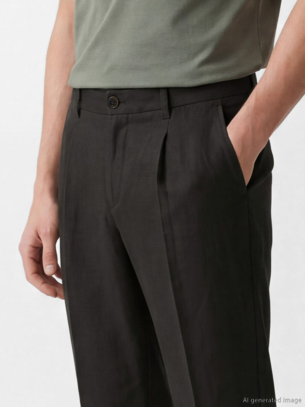 Kahverengi Standart Kalıp Erkek Pileli Keten Pantolon-2