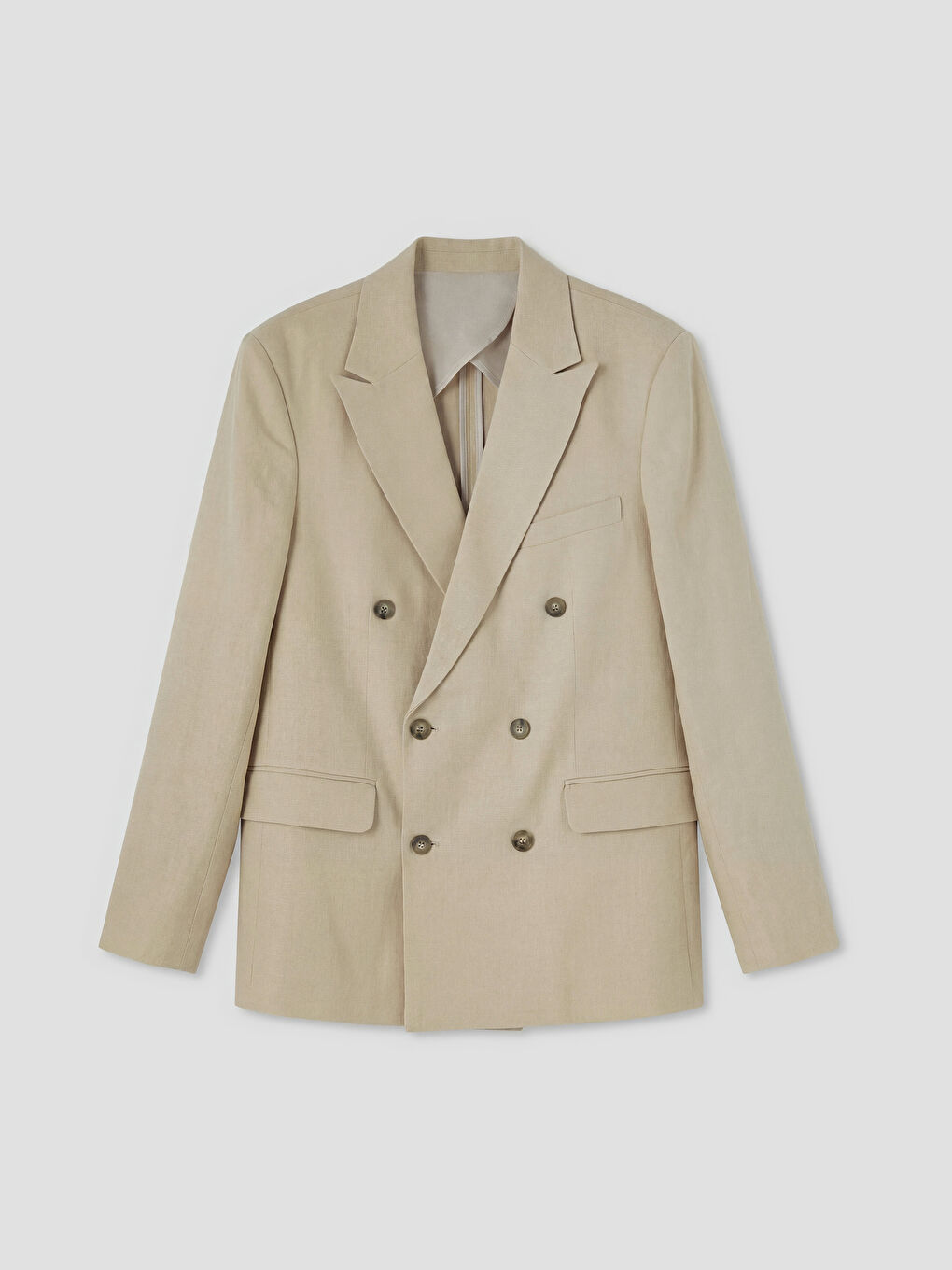 Bej Standart Kalıp Erkek Keten Blazer Ceket