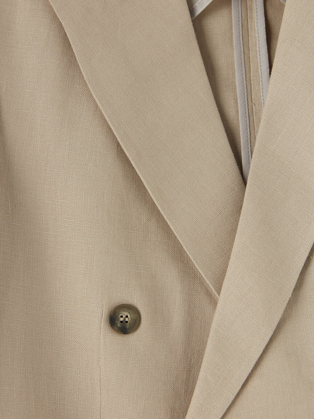 Bej Standart Kalıp Erkek Keten Blazer Ceket-3