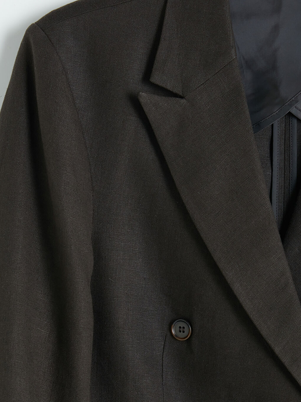 Kahverengi Standart Kalıp Erkek Keten Blazer Ceket-2