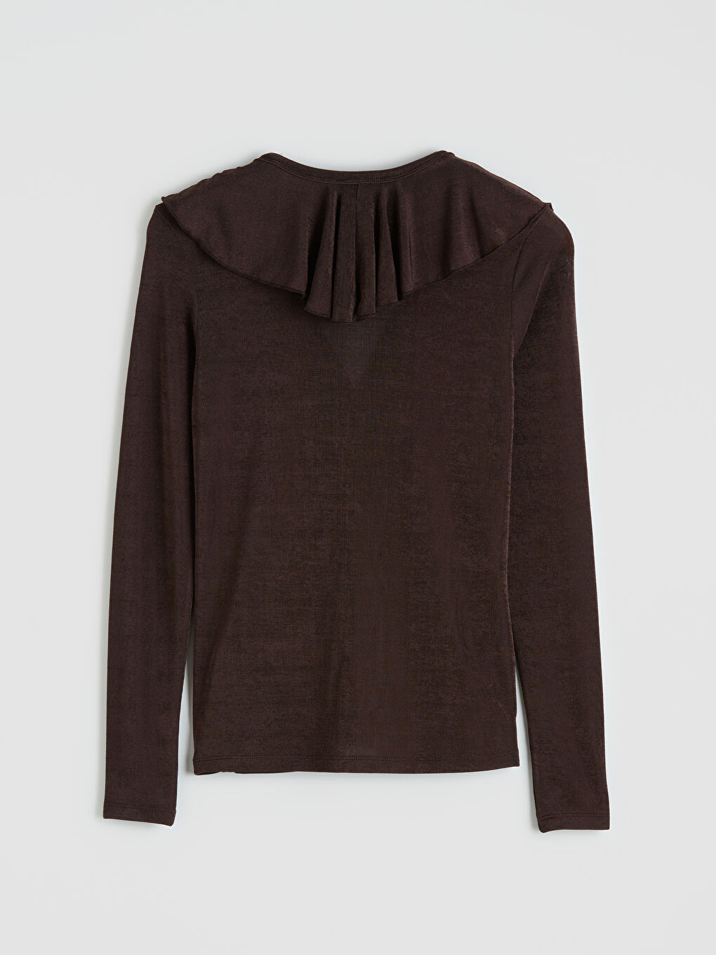 Kahverengi V Yaka Fırfırlı Kadın Hırka-1