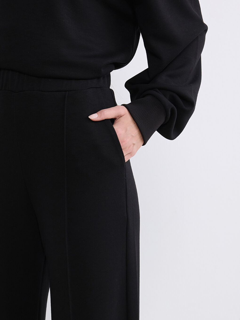 Siyah Petite Beli Lastikli Kadın Eşofman Altı-3