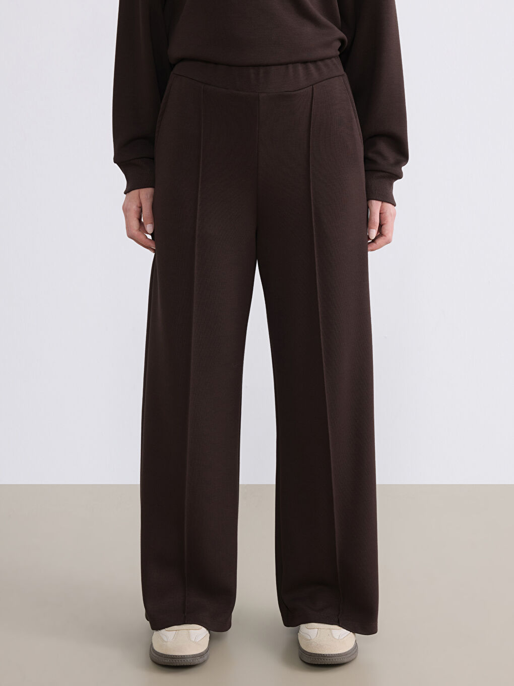 Kahverengi Petite Beli Lastikli Kadın Eşofman Altı-2