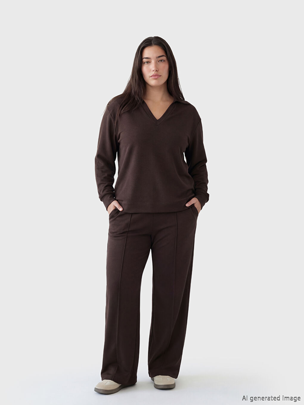 Kahverengi Petite Beli Lastikli Kadın Eşofman Altı-1