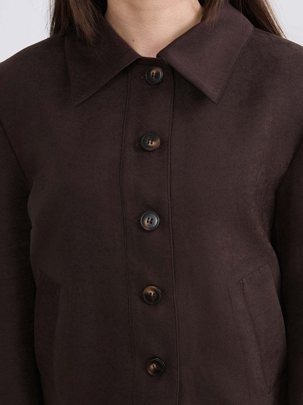 Kahverengi Petite Gömlek Yaka Kadın Ceket-3