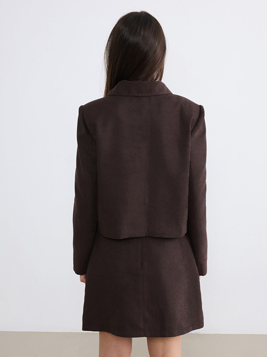 Kahverengi Petite Gömlek Yaka Kadın Ceket-4