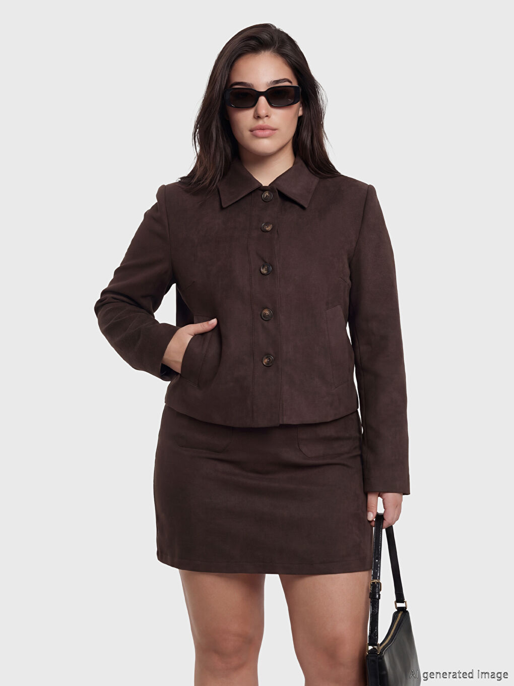 Kahverengi Petite Gömlek Yaka Kadın Ceket-1