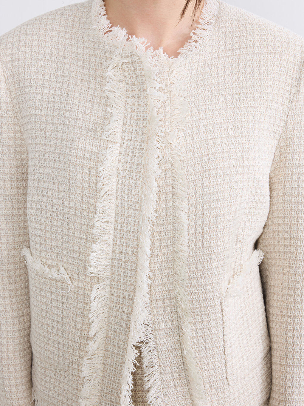 Kahverengi Bisiklet Yaka Püsküllü Kadın Tüvit Ceket-2