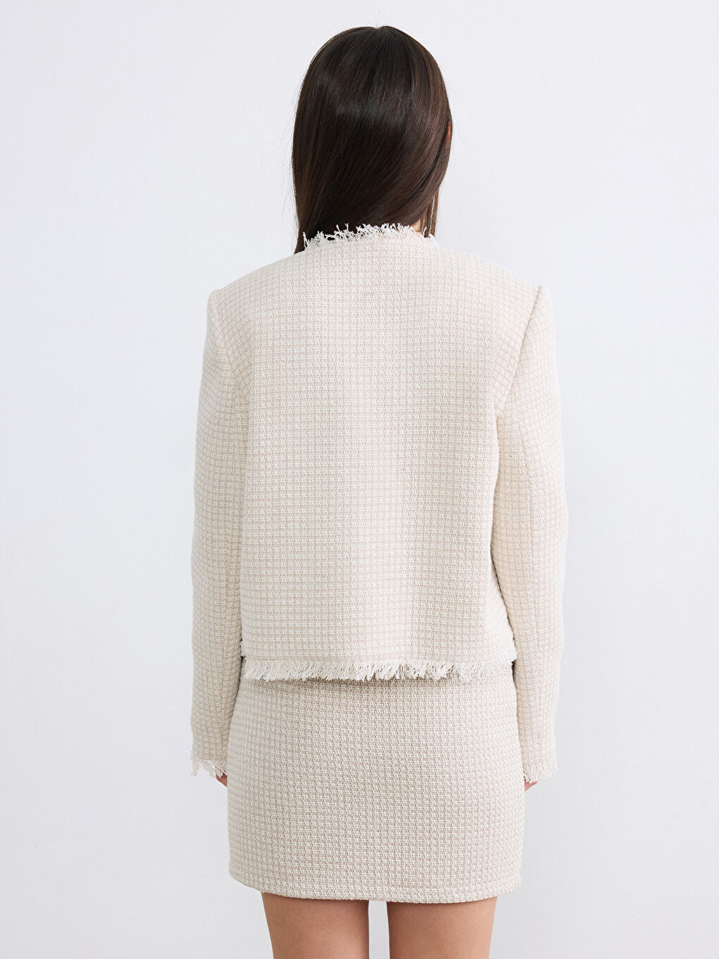 Kahverengi Bisiklet Yaka Püsküllü Kadın Tüvit Ceket-4