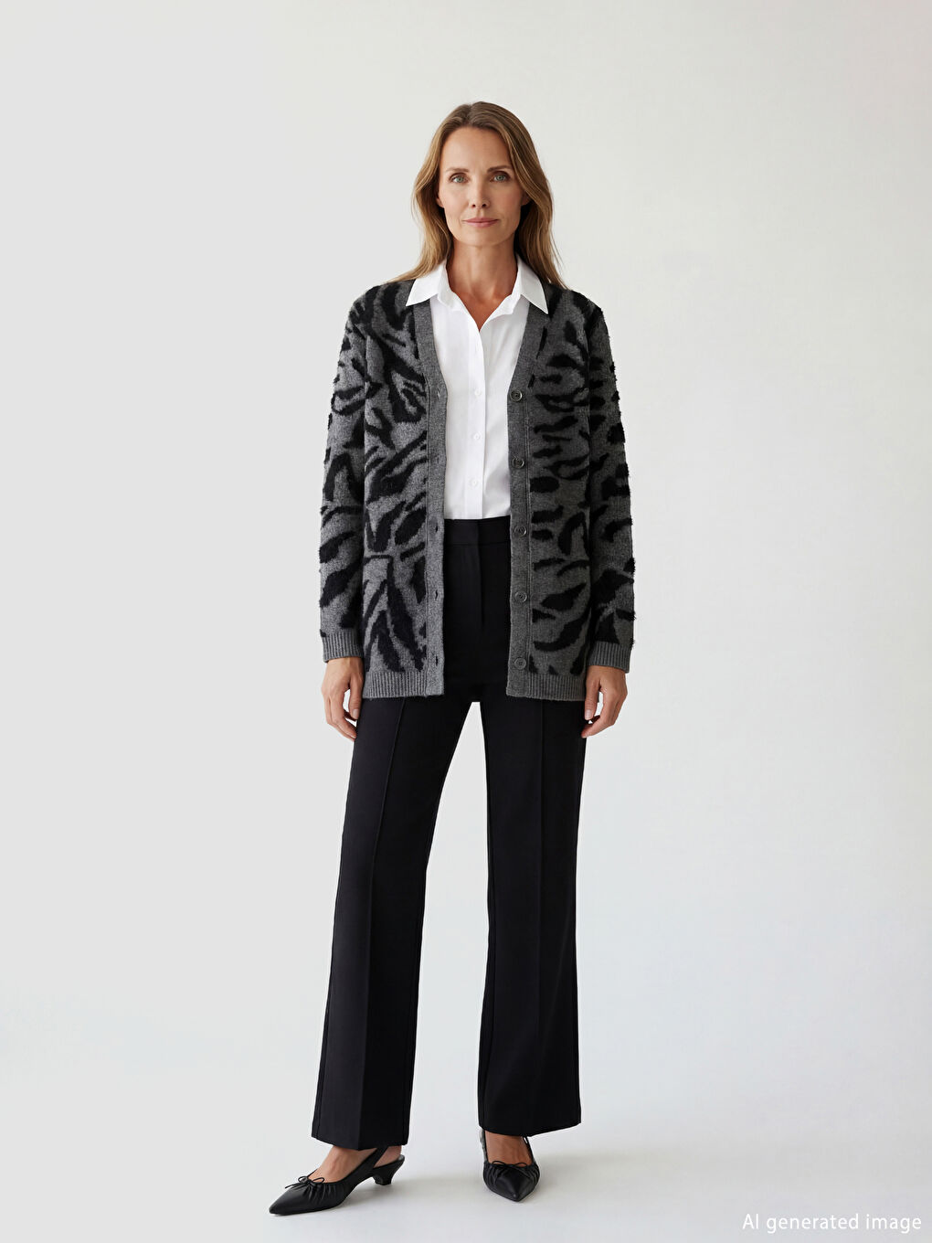 كارديجان تريكو نسائي منقوش بياقة على شكل حرف V-1