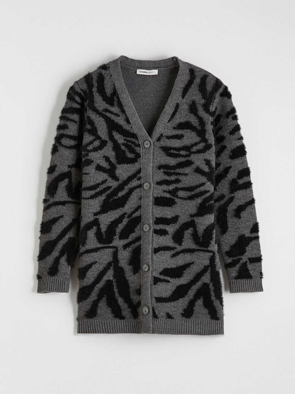 كارديجان تريكو نسائي منقوش بياقة على شكل حرف V-4