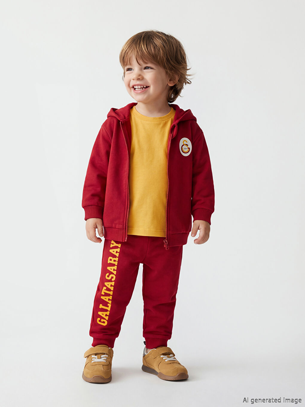 Kırmızı Galatasaray Baskılı Erkek Bebek Kapüşonlu Sweatshirt ve Eşofman Altı